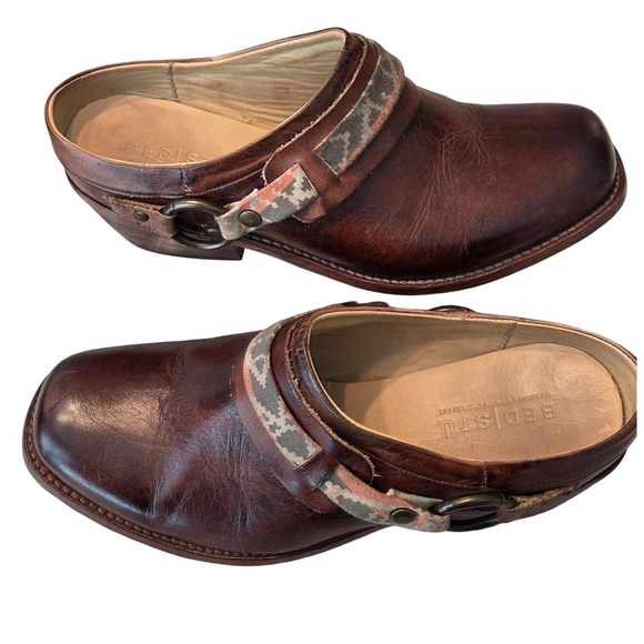 Bed Stu Brown Leather Square Toe Buckle Strap Clogs Mules Women US 8.5 - Picture 5 of 13